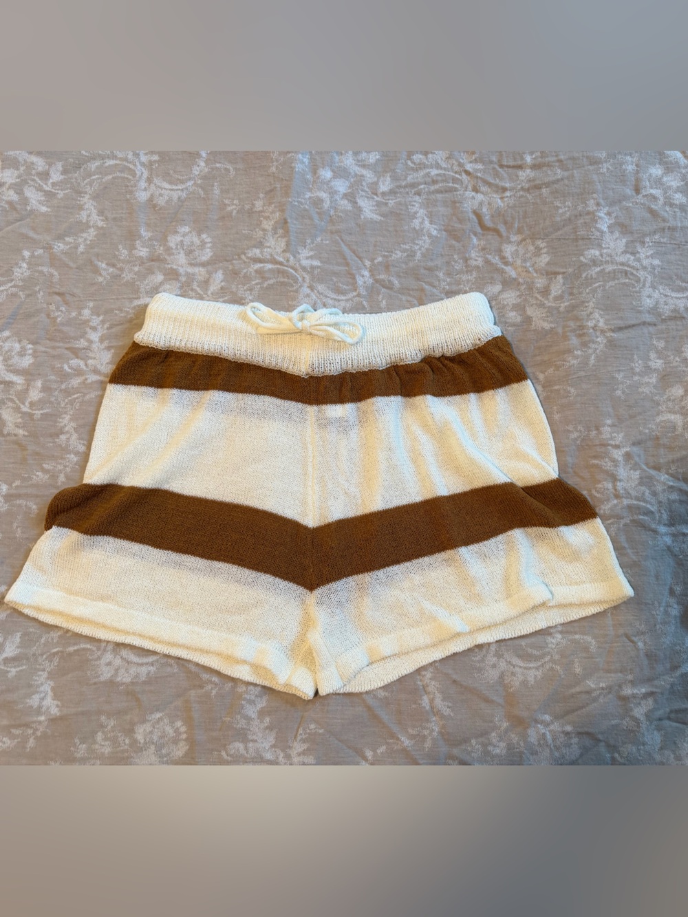 Kirundo Sleeveless Knit Shorts - Cream with Brown Stripes, Size Medium - Picture 4 of 13